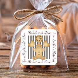 Niedliches Lebkuchen Mann Cookie hausgemachte Etik Quadratischer Aufkleber