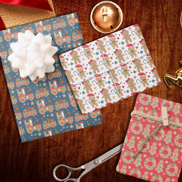 Niedliches Lebkuchen Weihnachten Feierliche Muster Geschenkpapier Set