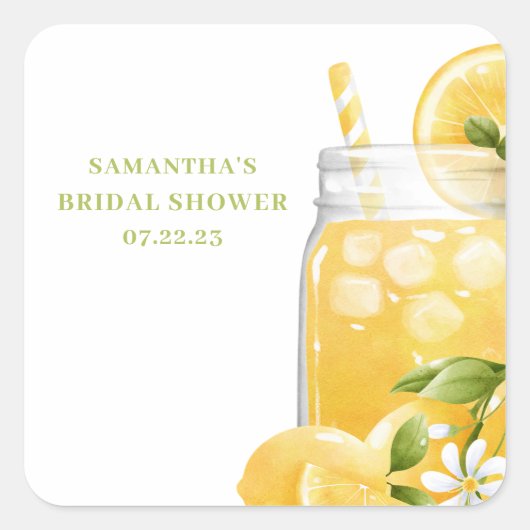 Niedliches Lemon Citrus Lemonade Brautparty Quadratischer Aufkleber (Vorderseite)