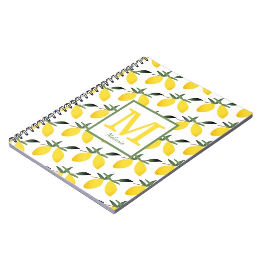 Niedliches Lemon Monogram Name Notebook Notizblock (Linke Seite)