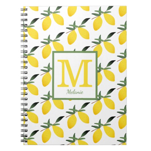 Niedliches Lemon Monogram Name Notebook Notizblock (Vorderseite)