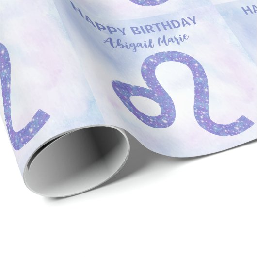 Niedliches Leo Schild Custom Astrologie Lila Gebur Geschenkpapier (Rolleneckpunkt)