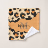 Niedliches Leopard-Monogramm Badhandtuch Set (Waschlappen)