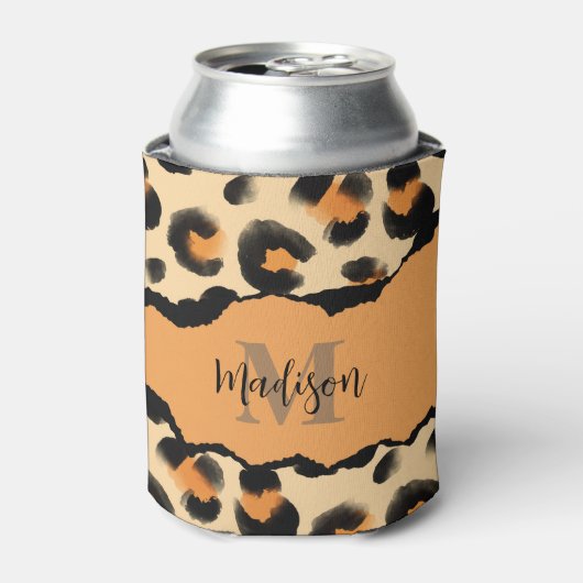 Niedliches Leopard-Monogramm Dosenkühler (Kanne Vorderseite)