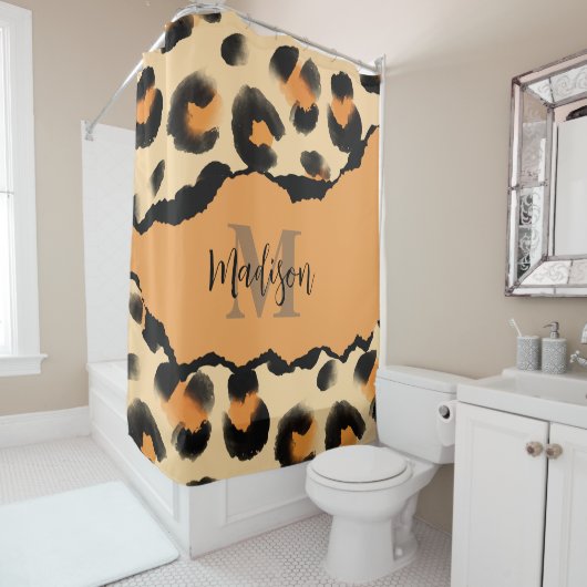 Niedliches Leopard-Monogramm Duschvorhang (Beispiel)