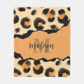 Niedliches Leopard-Monogramm Fleecedecke (Vorderseite)