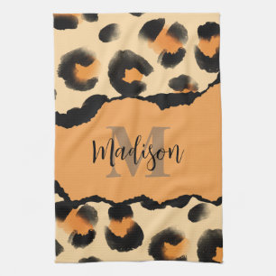 Niedliches Leopard-Monogramm Geschirrtuch