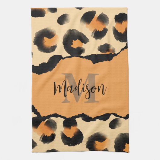 Niedliches Leopard-Monogramm Geschirrtuch (Vertikal)