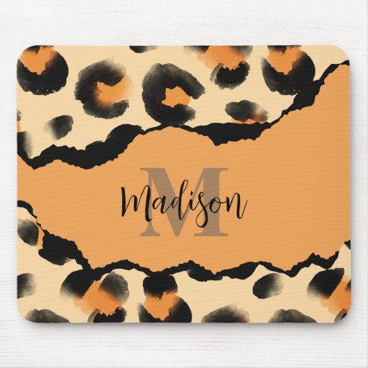 Niedliches Leopard-Monogramm Mousepad (Vorne)