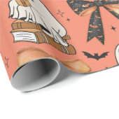 Niedliches Lesen Halloween Ghosts Bows Fledermäuse Geschenkpapier (Rolleneckpunkt)