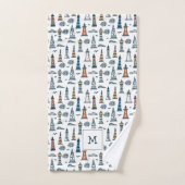 Niedliches Leuchtturm Nahtloses Muster Mit Monogra Badhandtuch Set (Handtuch)