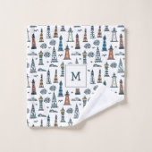 Niedliches Leuchtturm Nahtloses Muster Mit Monogra Badhandtuch Set (Waschlappen)