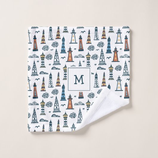 Niedliches Leuchtturm Nahtloses Muster Mit Monogra Badhandtuch Set (Waschlappen)