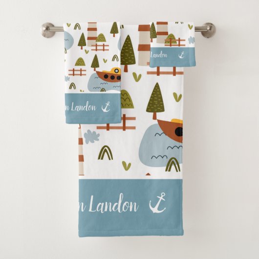 Niedliches Leuchtturm und Muster für das Kid-Boot Badhandtuch Set (Insitu)