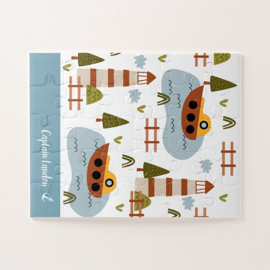 Niedliches Leuchtturm und Muster für das Kid-Boot Puzzle (Horizontal)