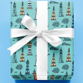 Niedliches Leuchtturmmuster | Light Blue Geschenkpapier