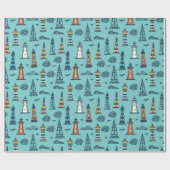 Niedliches Leuchtturmmuster | Light Blue Geschenkpapier (Flach)