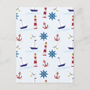 Niedliches Leuchtturmschiff und Sea Gull Blue Postkarte