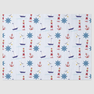 Niedliches Leuchtturmschiff und Sea Gull Blue Seidenpapier