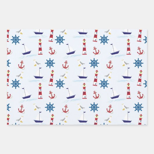 Niedliches Leuchtturmschiff und Sea Gull Blue Wr Geschenkpapier Set (Vorderseite 2)