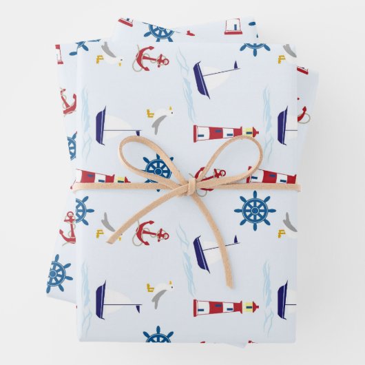 Niedliches Leuchtturmschiff und Sea Gull Blue Wr Geschenkpapier Set (Beispiel)