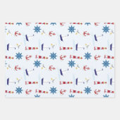 Niedliches Leuchtturmschiff und Sea Gull Blue Wr Geschenkpapier Set (Vorderseite)