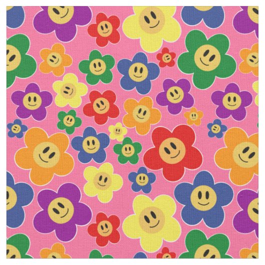 Niedliches LGBT-Regenbogen-Blume-Muster - rosa Stoff (Nahaufnahme)