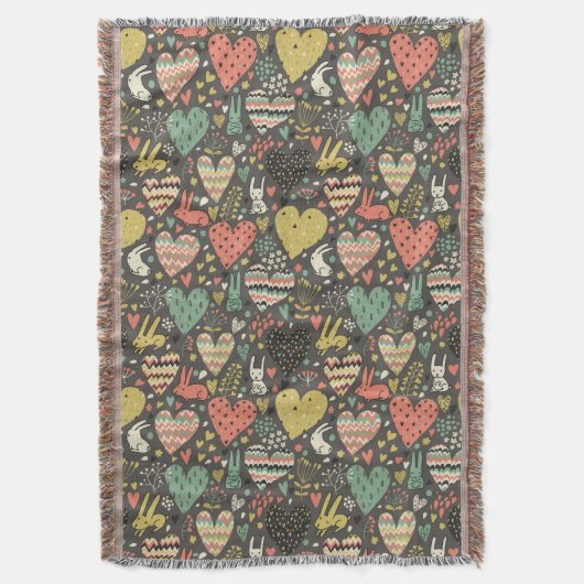 Niedliches Liebehäschenmuster mit Herzen Decke (Vorderseite Vertikal)