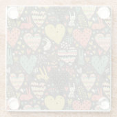 Niedliches Liebehäschenmuster mit Herzen Glasuntersetzer (Rückseite)