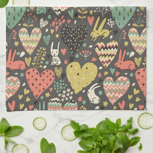 Niedliches Liebehäschenmuster mit Herzen Handtuch (Gefaltet)