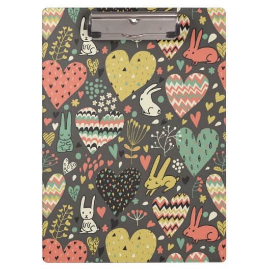 Niedliches Liebehäschenmuster mit Herzen Klemmbrett (Vorderseite)