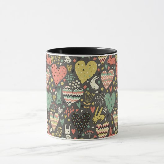 Niedliches Liebehäschenmuster mit Herzen Tasse (Zentrum)