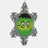 Niedliches Lil Frankenstein emoji glückliches Schneeflocken Zinn-Ornament (Links)
