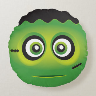 Niedliches lil Grün-Monster emoji Rundes Kissen