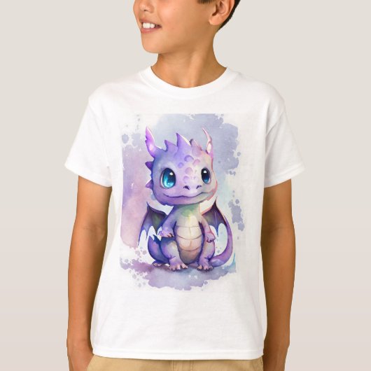 Niedliches Lila Baby Dragon Watercolor Design T-Shirt (Vorderseite)