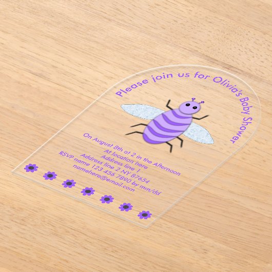 Niedliches Lila Bienengeschlecht Acryleinladungen (Ablage )