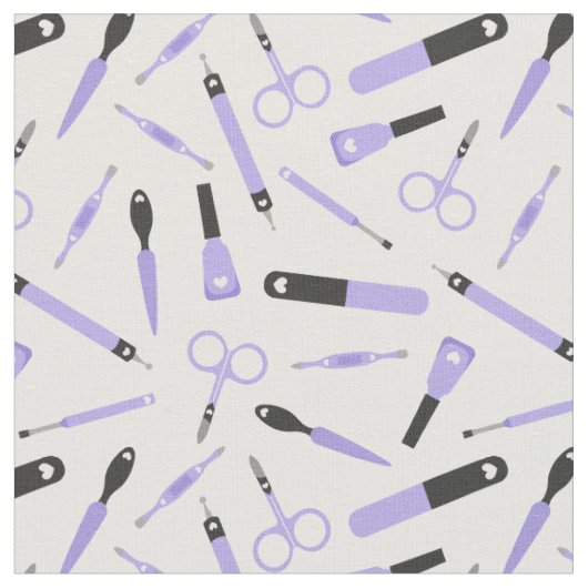 Niedliches Lila Black Manicurist-Toolmuster Stoff (Nahaufnahme)