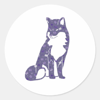 Niedliches Lila Buch- und Lesepatch auf Fox Runder Aufkleber