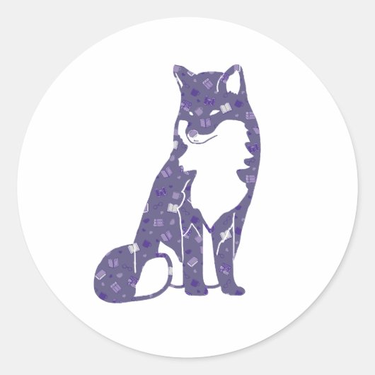 Niedliches Lila Buch- und Lesepatch auf Fox Runder Aufkleber (Vorderseite)