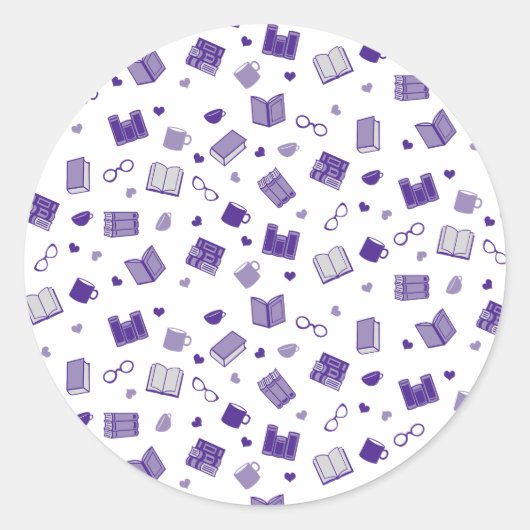 Niedliches Lila Buch- und Lesepatch Runder Aufkleber (Vorderseite)