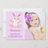 Niedliches Lila Bunny Baby Girl Foto Aqiqah Einladung (Vorderseite)