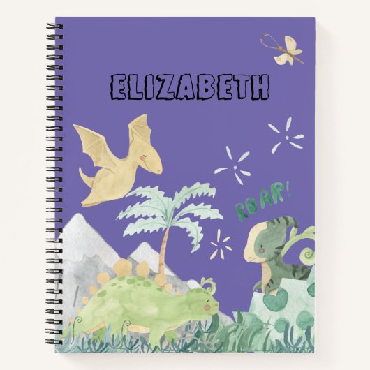 Niedliches Lila Dinosaurier-Notebook Notizblock (Vorderseite)