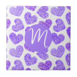 Niedliches Lila doodled Heart Valentine's Day Mono Fliese