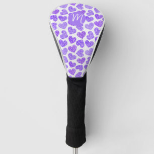 Niedliches Lila doodled Heart Valentine's Day Mono Golf Headcover
