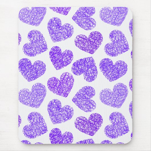 Niedliches Lila doodled Herz - Valentinstag Muster Mousepad (Vorne)