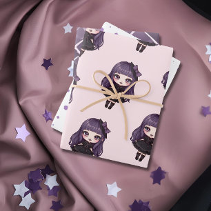 Niedliches Lila DotGirl Geschenkpapier Set