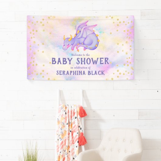 Niedliches Lila Dragon Baby-Duschbanner Banner (Insitu)