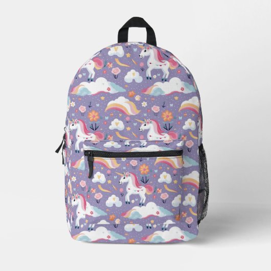 Niedliches Lila Einhorn Bedruckter Rucksack (Vorderseite)