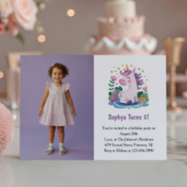 Niedliches Lila Einhorn Foto Kindergeburtstag Part Einladung