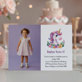 Niedliches Lila Einhorn Foto Kindergeburtstag Part Einladung